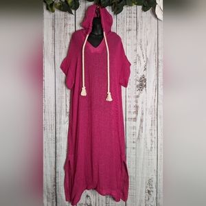 Lisa Marie Fernandez pink caftan linen gauze dress maxi cover up w hoodie